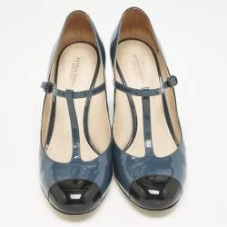 Bottega Veneta Blue/Black Patent Leather Mary Jane Pumps Size 40