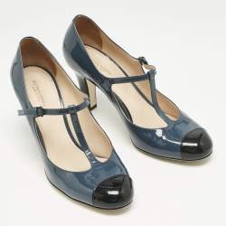 Bottega Veneta Blue/Black Patent Leather Mary Jane Pumps Size 40
