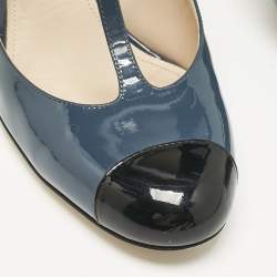 Bottega Veneta Blue/Black Patent Leather Mary Jane Pumps Size 40