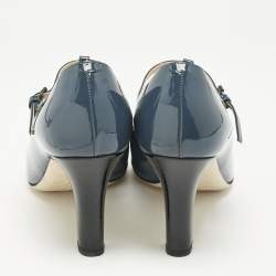 Bottega Veneta Blue/Black Patent Leather Mary Jane Pumps Size 40