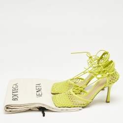 Bottega Veneta Green Leather and Mesh Stretch Ankle Strap Sandals Size 40