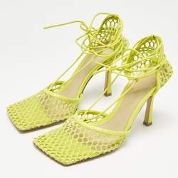 Bottega Veneta Green Leather and Mesh Stretch Ankle Strap Sandals Size 40