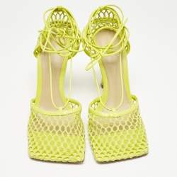 Bottega Veneta Green Leather and Mesh Stretch Ankle Strap Sandals Size 40