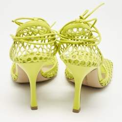 Bottega Veneta Green Leather and Mesh Stretch Ankle Strap Sandals Size 40
