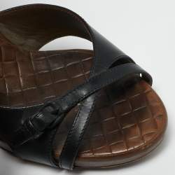 Bottega Veneta Black Leather Ankle Strap Sandals Size 38