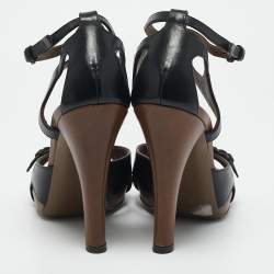 Bottega Veneta Black Leather Ankle Strap Sandals Size 38