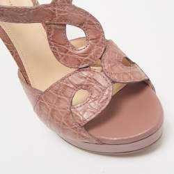 Bottega Veneta Taupe Brown Crocodile Leather Platform Sandals Size 39