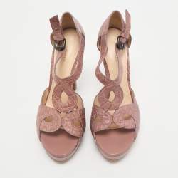 Bottega Veneta Taupe Brown Crocodile Leather Platform Sandals Size 39