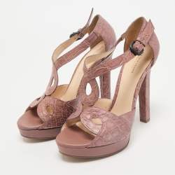 Bottega Veneta Taupe Brown Crocodile Leather Platform Sandals Size 39