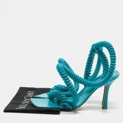 Bottega Veneta Blue Leather Wire Stretch Ankle Wrap Sandals Size 39