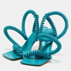 Bottega Veneta Blue Leather Wire Stretch Ankle Wrap Sandals Size 39