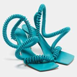 Bottega Veneta Blue Leather Wire Stretch Ankle Wrap Sandals Size 39