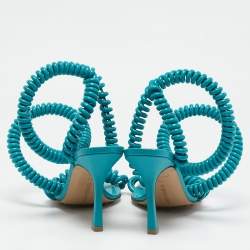 Bottega Veneta Blue Leather Wire Stretch Ankle Wrap Sandals Size 39