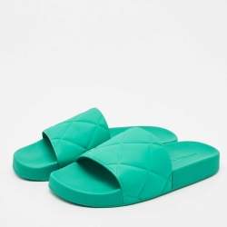Bottega Veneta Green Rubber Pool Flat Slides Size 38