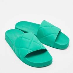 Bottega Veneta Green Rubber Pool Flat Slides Size 38