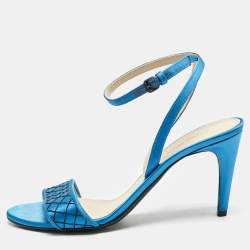 Bottega Veneta Blue/Black Satin Ankle Strap Sandals Size 39