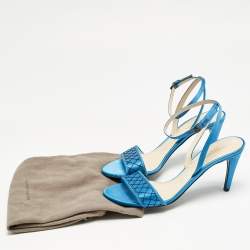 Bottega Veneta Blue/Black Satin Ankle Strap Sandals Size 39