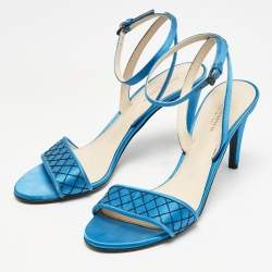 Bottega Veneta Blue/Black Satin Ankle Strap Sandals Size 39