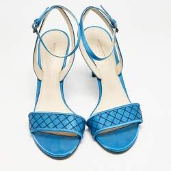 Bottega Veneta Blue/Black Satin Ankle Strap Sandals Size 39