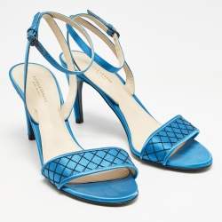 Bottega Veneta Blue/Black Satin Ankle Strap Sandals Size 39