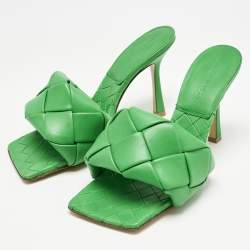 Bottega Veneta Green Intrecciato Leather Lido Slide Sandals Size 37