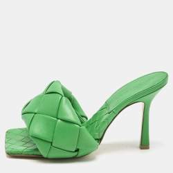 Bottega Veneta Green Intrecciato Leather Lido Slide Sandals Size 37