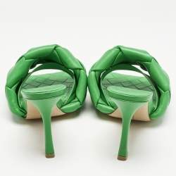 Bottega Veneta Green Intrecciato Leather Lido Slide Sandals Size 37