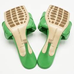 Bottega Veneta Green Intrecciato Leather Lido Slide Sandals Size 37