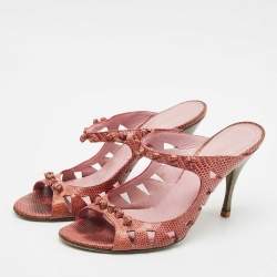 Bottega Veneta Burgundy Lizard Knotted Slide Sandals Size 39.5