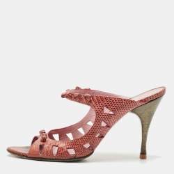 Bottega Veneta Burgundy Lizard Knotted Slide Sandals Size 39.5