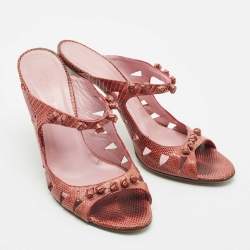 Bottega Veneta Burgundy Lizard Knotted Slide Sandals Size 39.5