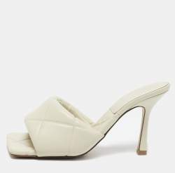 Bottega Veneta Cream Quilted Leather Lido Slide Sandals Size 37