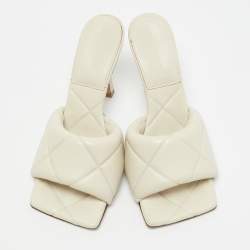 Bottega Veneta Cream Quilted Leather Lido Slide Sandals Size 37