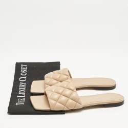 Bottega Veneta Beige Quilted Leather Lido Flat Slides Size 37.5