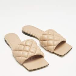 Bottega Veneta Beige Quilted Leather Lido Flat Slides Size 37.5