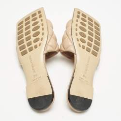 Bottega Veneta Beige Quilted Leather Lido Flat Slides Size 37.5