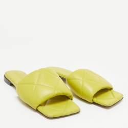 Bottega Veneta Lime Green Quilted Leather Lido Flats Size 37
