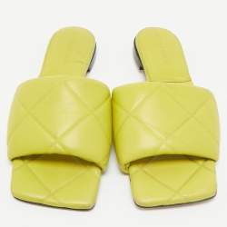Bottega Veneta Lime Green Quilted Leather Lido Flats Size 37