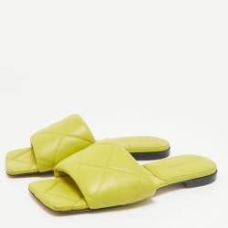 Bottega Veneta Lime Green Quilted Leather Lido Flats Size 37