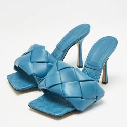 Bottega Veneta Blue Intrecciato Leather Lido Slide Sandals Size 37