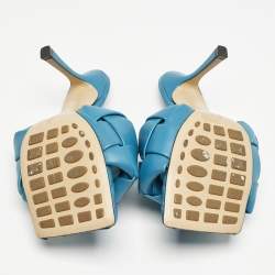 Bottega Veneta Blue Intrecciato Leather Lido Slide Sandals Size 37
