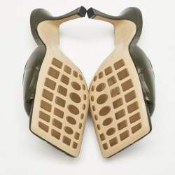 Bottega Veneta Olive Green Leather Lido Slide Sandals Size 38