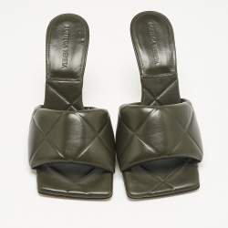 Bottega Veneta Olive Green Leather Lido Slide Sandals Size 38