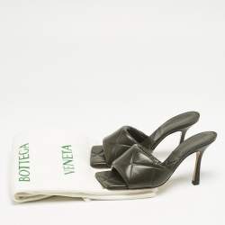 Bottega Veneta Olive Green Leather Lido Slide Sandals Size 38