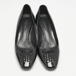 Bottega Veneta Black Intrecciato Patent Leather Block Heel Pumps Size 36.5