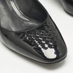 Bottega Veneta Black Intrecciato Patent Leather Block Heel Pumps Size 36.5