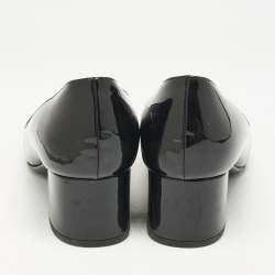 Bottega Veneta Black Intrecciato Patent Leather Block Heel Pumps Size 36.5