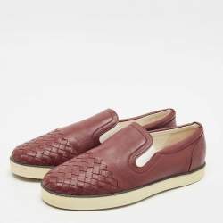 Bottega Veneta Burgundy Intrecciato Leather Dodger Slip On Sneakers Size 40