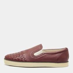 Bottega Veneta Burgundy Intrecciato Leather Dodger Slip On Sneakers Size 40