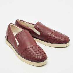 Bottega Veneta Burgundy Intrecciato Leather Dodger Slip On Sneakers Size 40